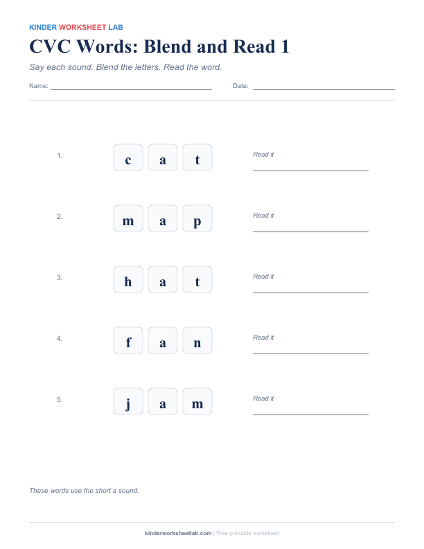CVC blend and read worksheet preview
