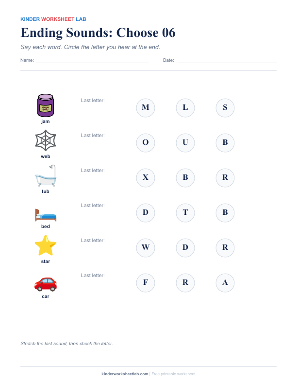 Ending Sounds: Choose 06 worksheet preview