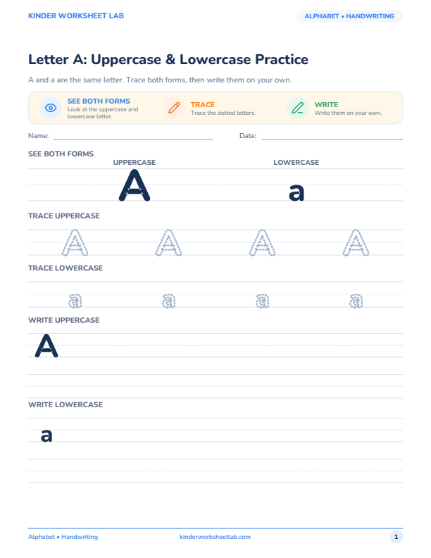 Letter A: Uppercase & Lowercase Practice worksheet preview