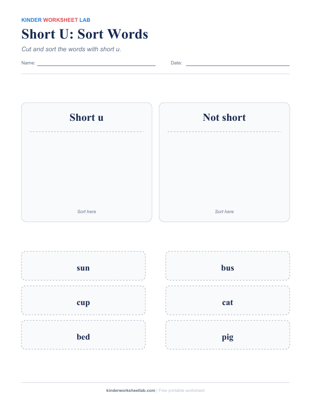 Short U: Sort Words worksheet preview