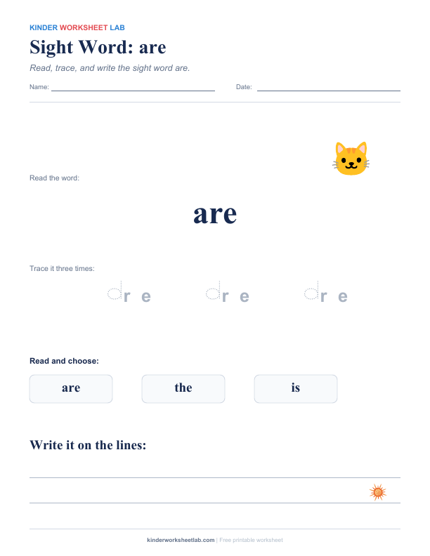 Sight Word: are worksheet preview