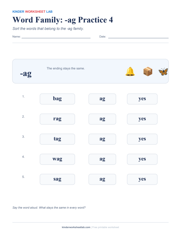 Word Family: -ag Practice 4 worksheet preview