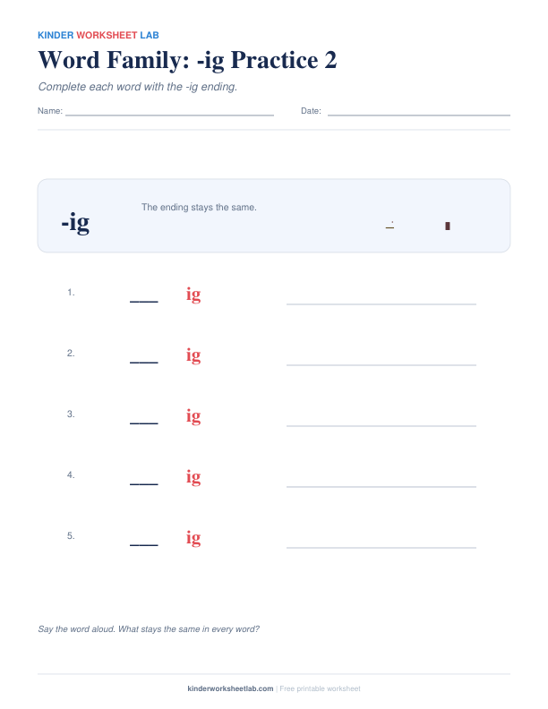 Word Family: -ig Practice 2 worksheet preview