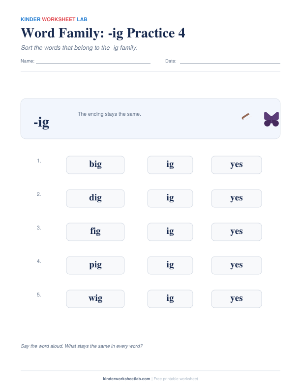 Word Family: -ig Practice 4 worksheet preview