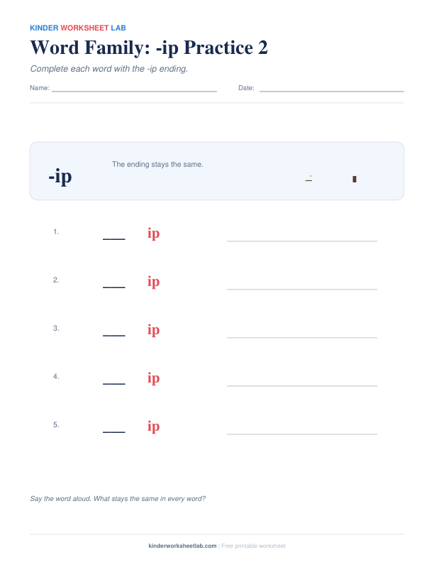 Word Family: -ip Practice 2 worksheet preview