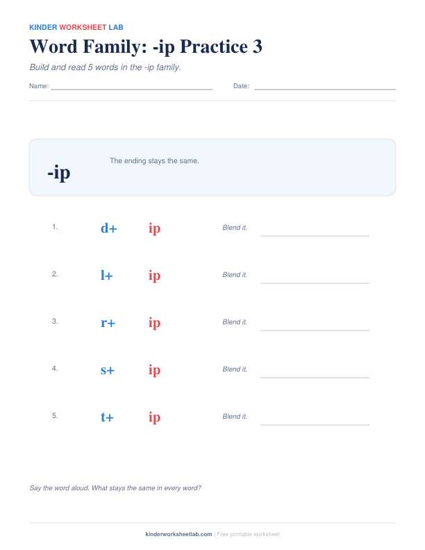 Word Family: -ip Practice 3 worksheet preview