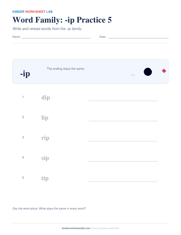 Word Family: -ip Practice 5 worksheet preview