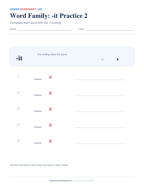 Word Family: -it Practice 2 worksheet preview