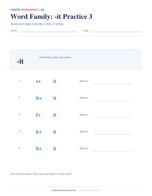 Word Family: -it Practice 3 worksheet preview