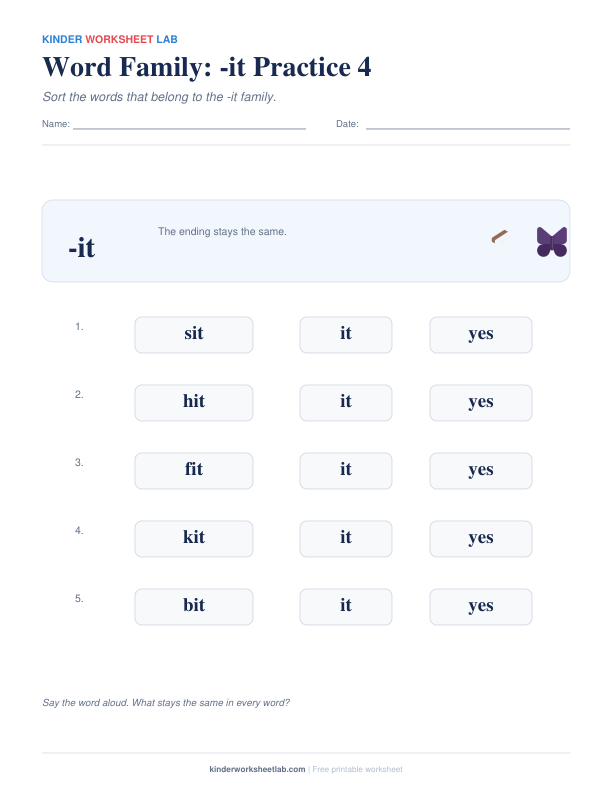 Word Family: -it Practice 4 worksheet preview