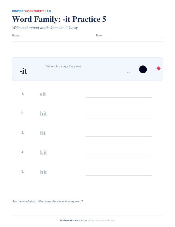 Word Family: -it Practice 5 worksheet preview