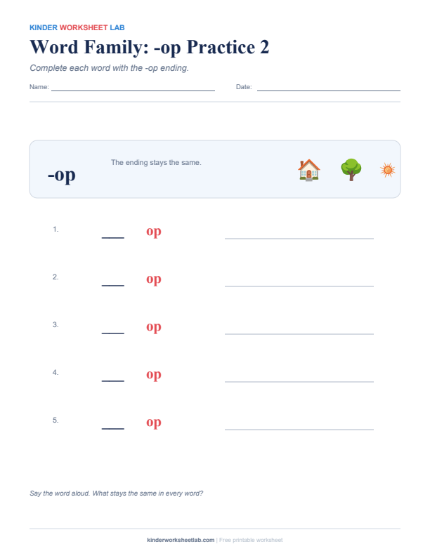 Word Family: -op Practice 2 worksheet preview