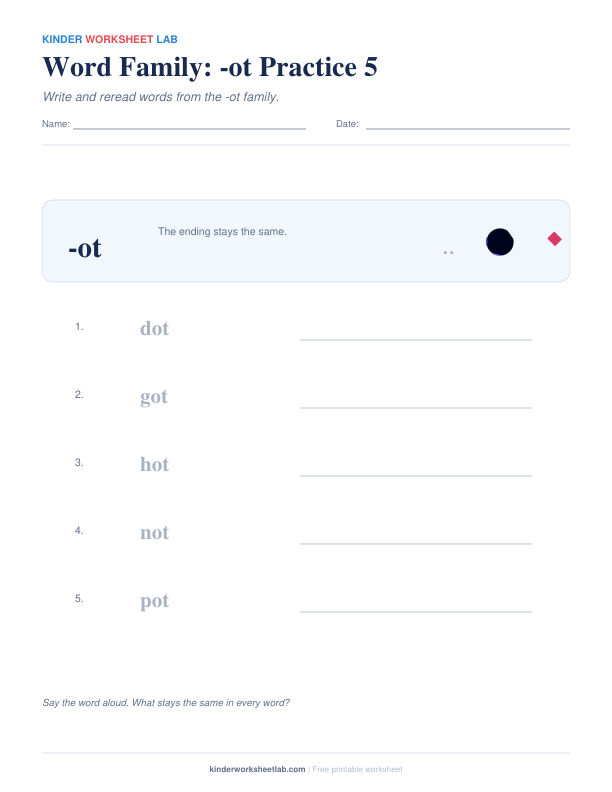 Word Family: -ot Practice 5 worksheet preview