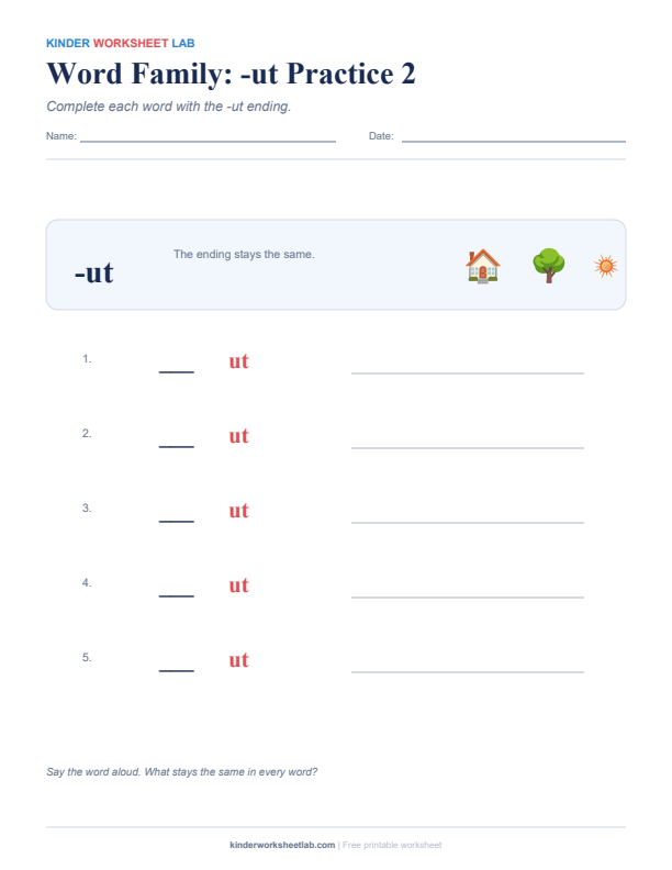 Word Family: -ut Practice 2 worksheet preview