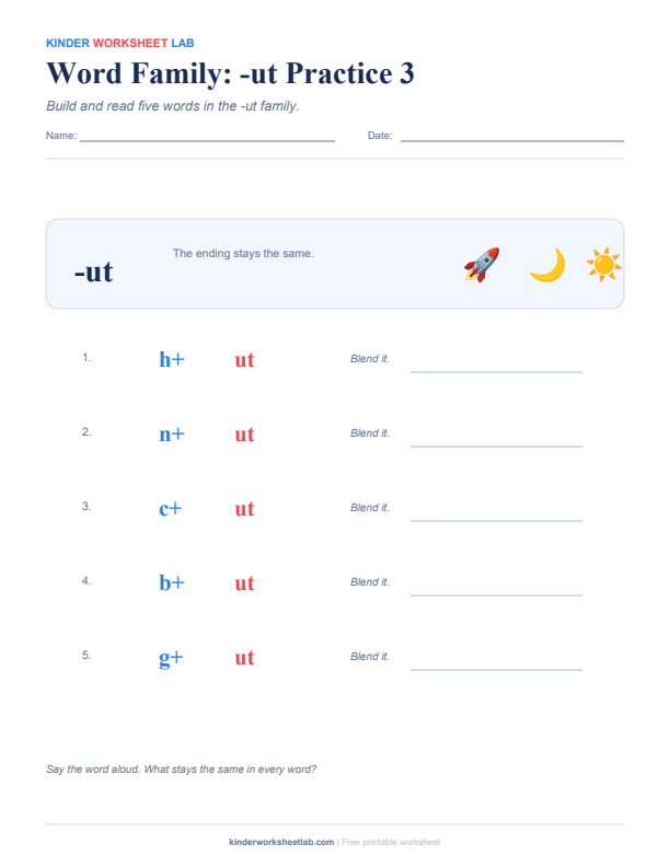 Word Family: -ut Practice 3 worksheet preview