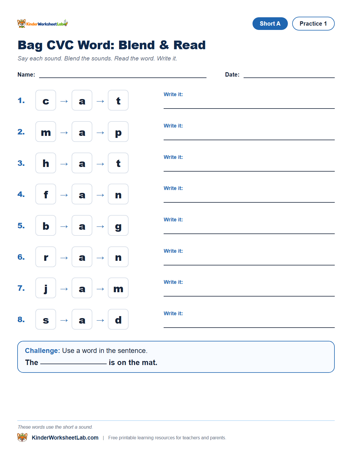 Missing Letters — Bag CVC Worksheet preview