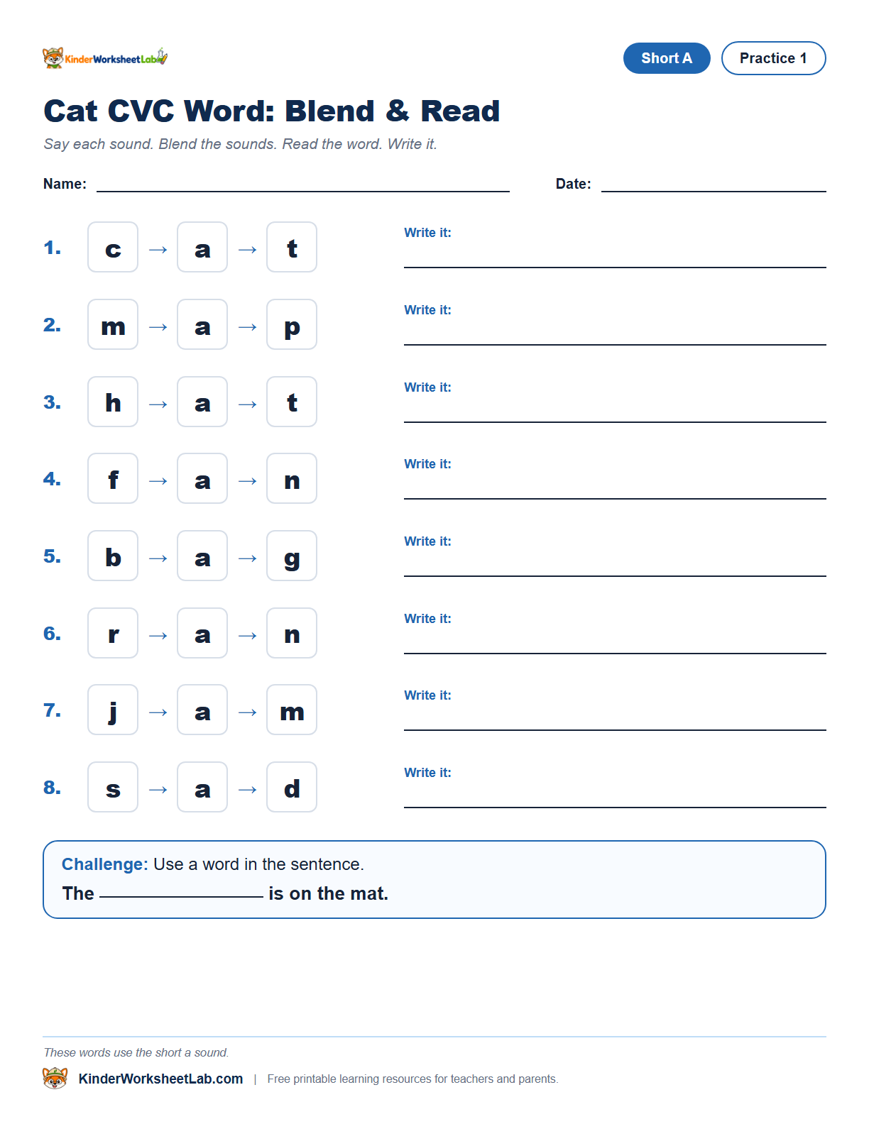 Missing Letters — Cat CVC Worksheet worksheet preview