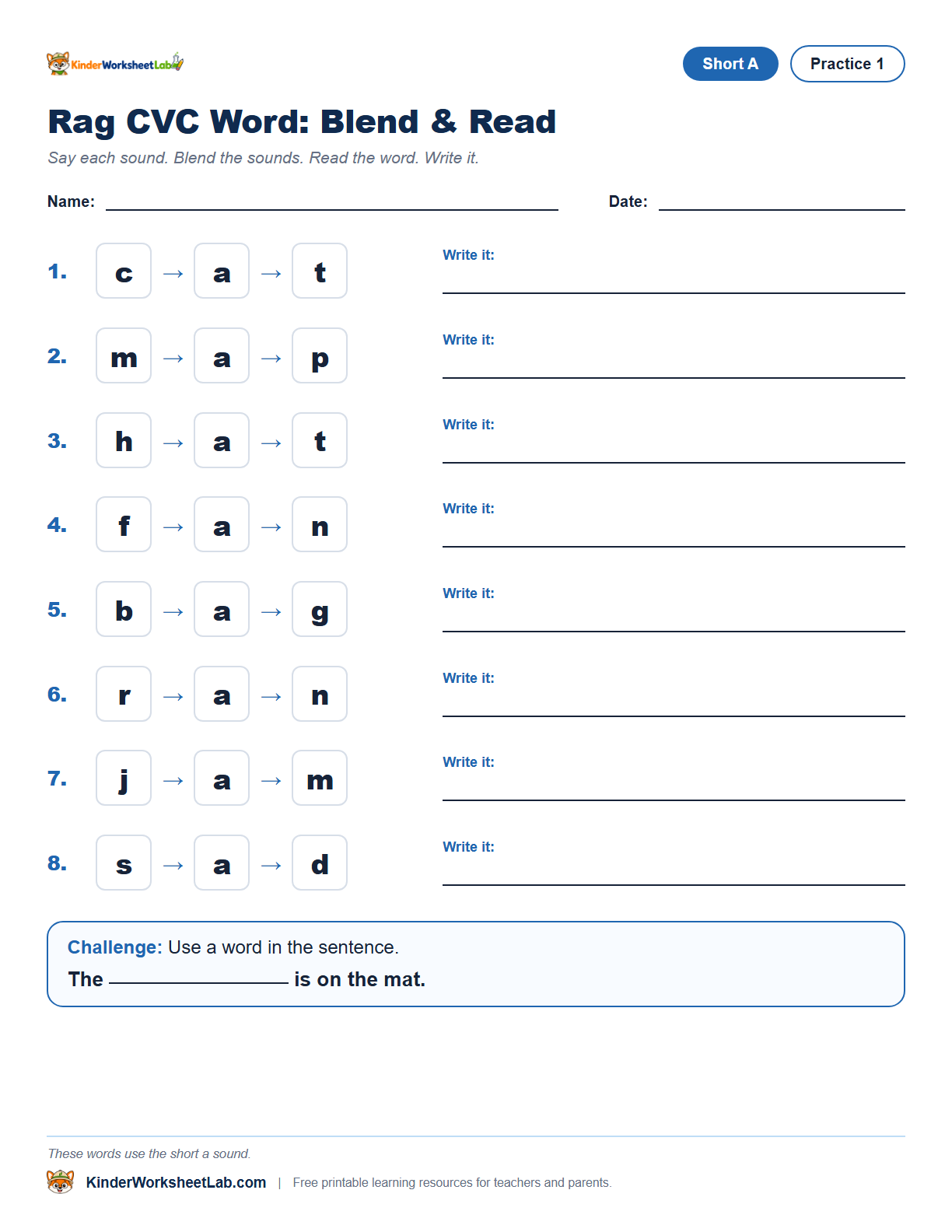 Missing Letters — Rag CVC Worksheet worksheet preview
