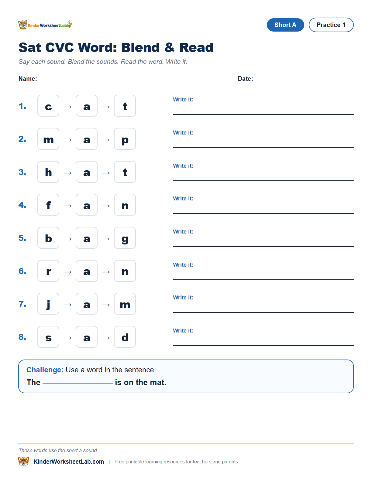 Missing Letters — Sat CVC Worksheet worksheet preview