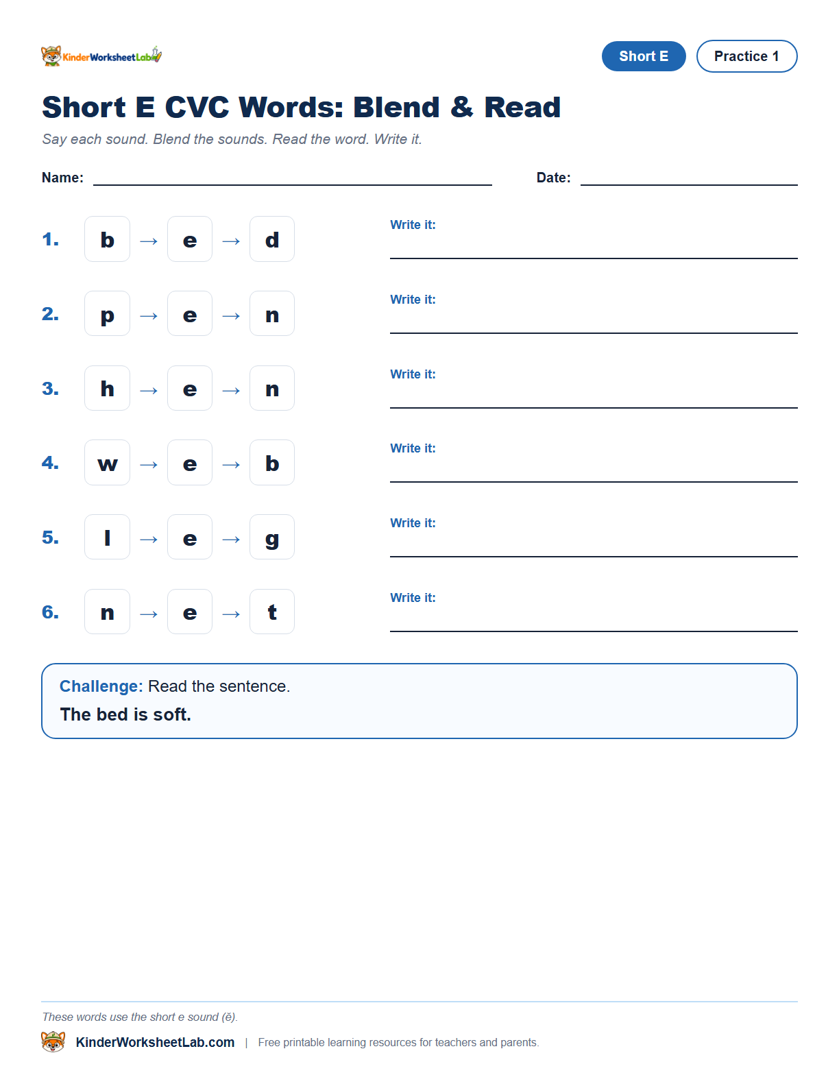 Missing Letters — Bed CVC Worksheet worksheet preview