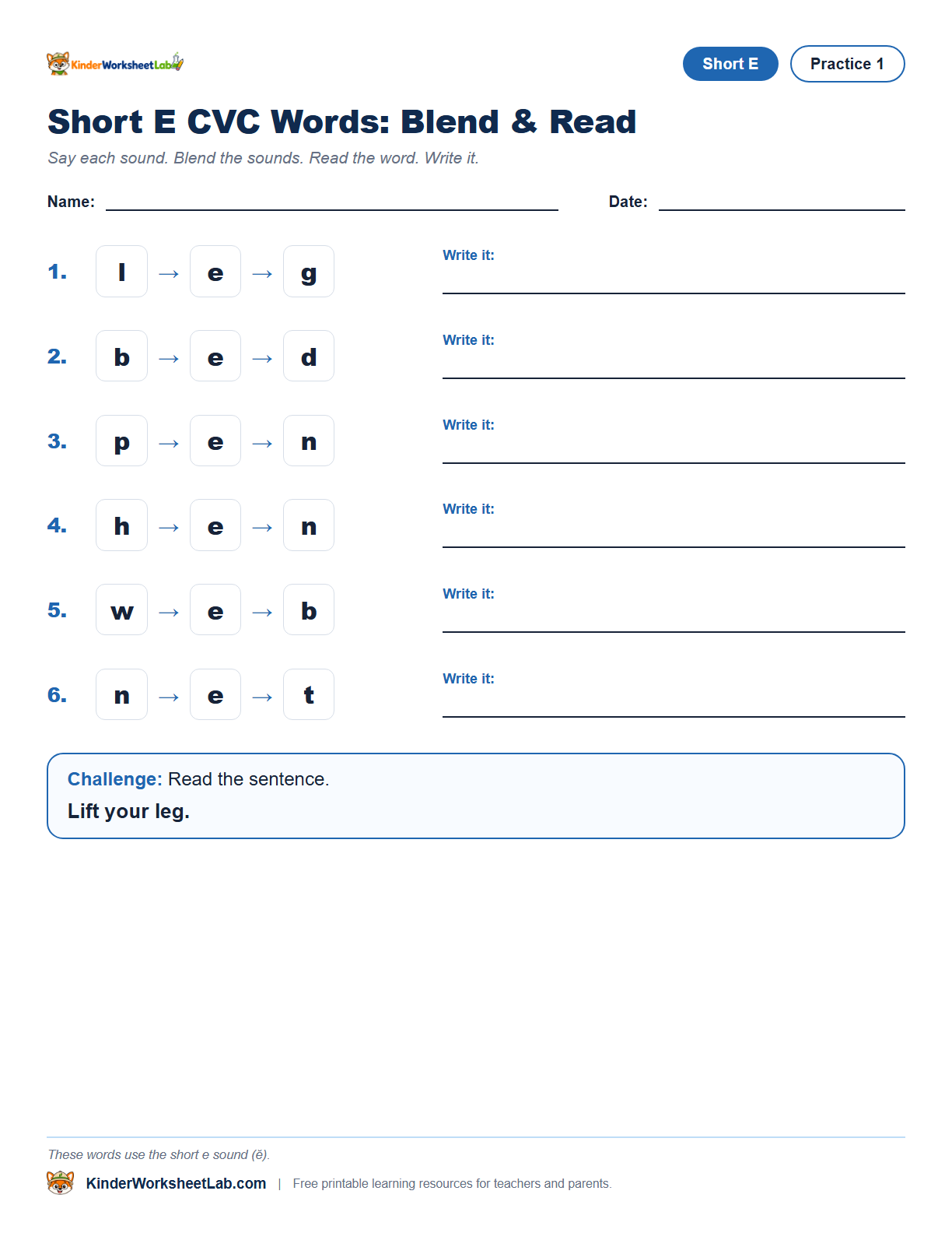 Missing Letters — Leg CVC Worksheet worksheet preview