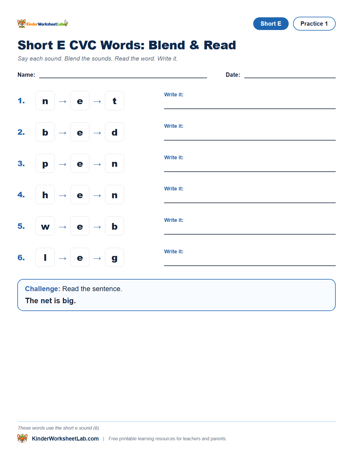 Missing Letters — Net CVC Worksheet worksheet preview