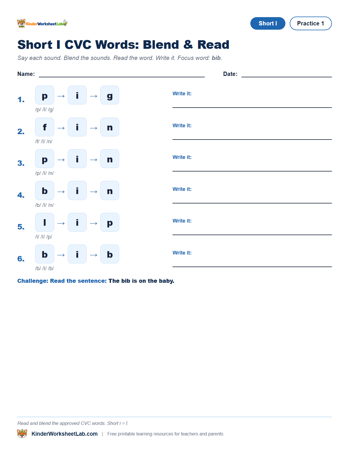 Missing Letters — Bib CVC Worksheet worksheet preview