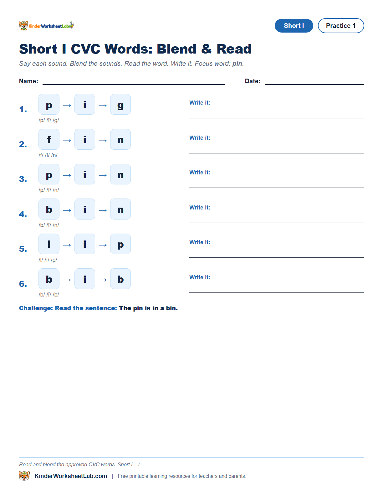Missing Letters — Pin CVC Worksheet worksheet preview