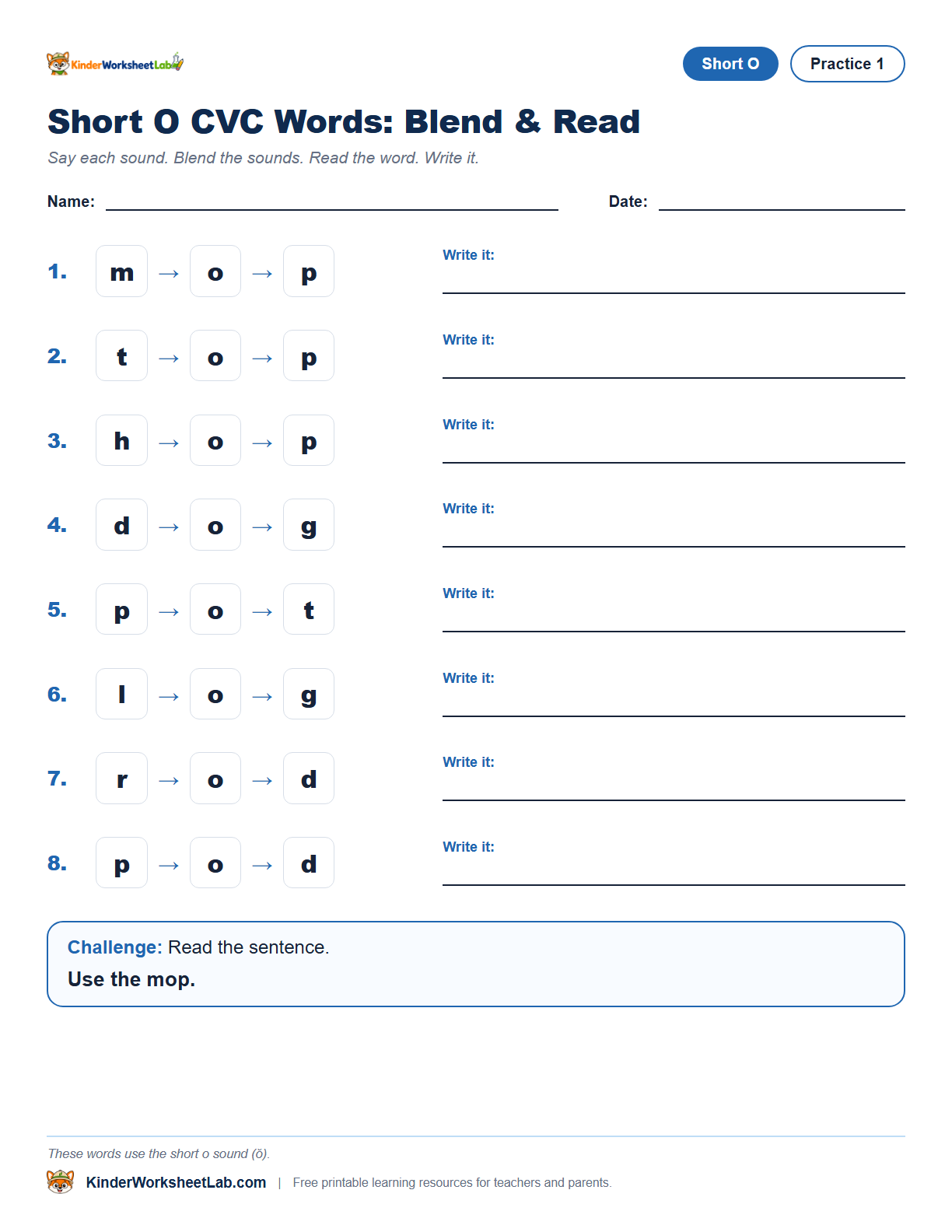 Missing Letters — Mop CVC Worksheet worksheet preview