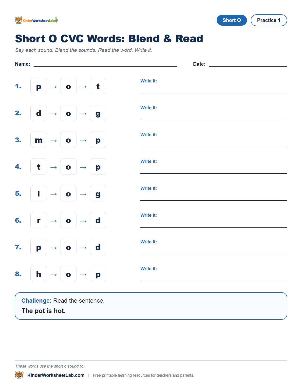 Missing Letters — Pot CVC Worksheet worksheet preview