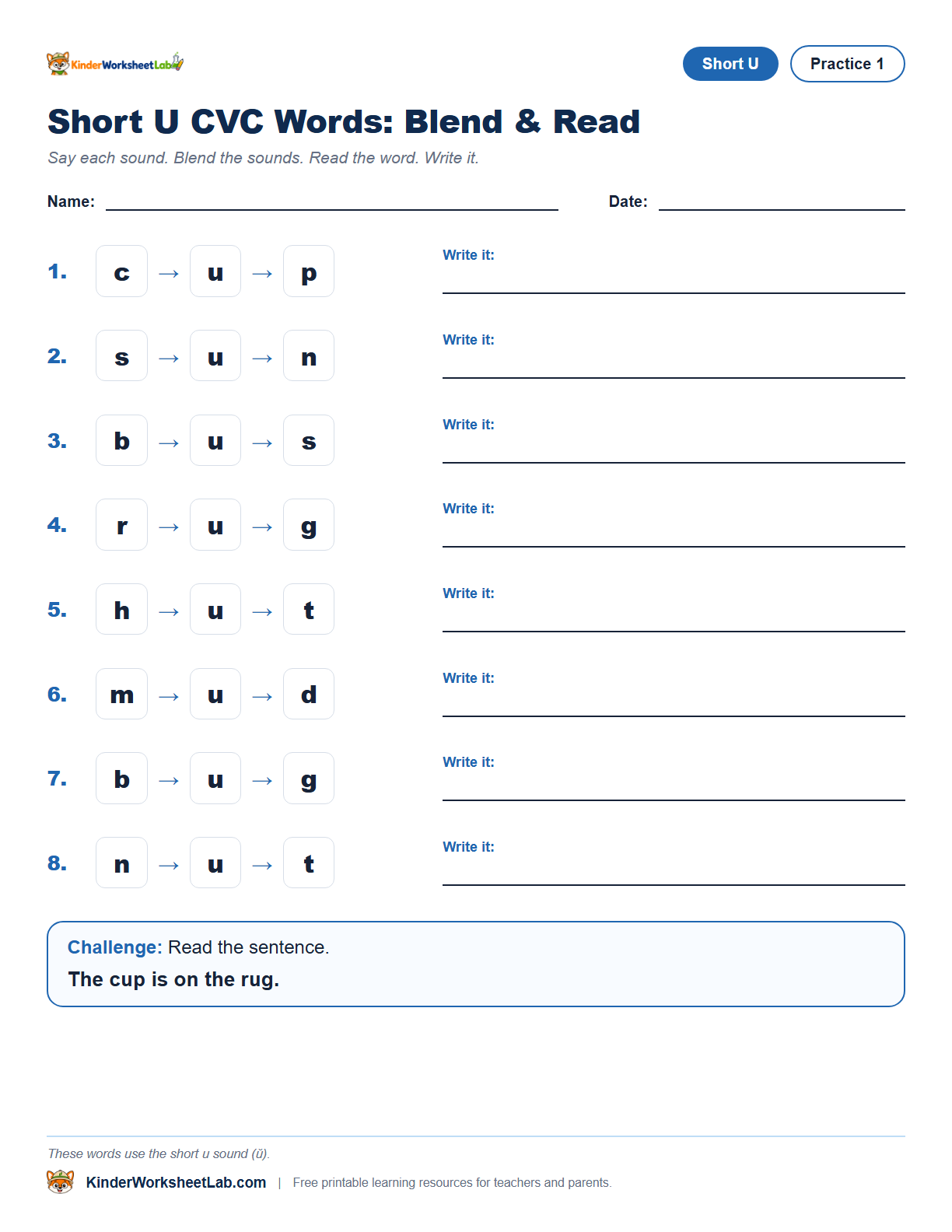 Missing Letters — Cup CVC Worksheet worksheet preview